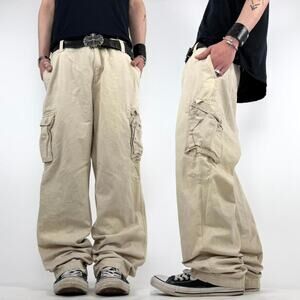 Vintage y2k rare baggy wide leg cream grunge skater cargo pants